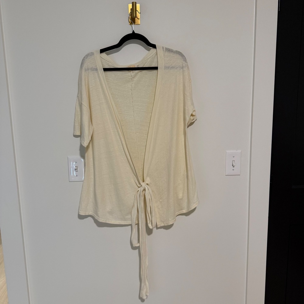 Nation LTD Cream Short Sleeve Tie Front Cardigan Top Size Large Made‎ in USA